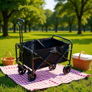 Factory Direct Sale Collapsible Foldable Waterproof Four-Wheel Trolley Cart Stainless Steel Outdoor <b>Storage</b> <b>Camping</b> Beach Wagon - Product Image 3