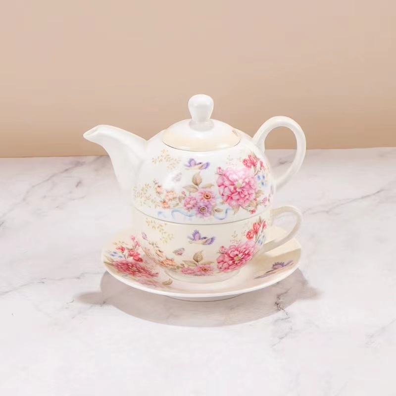 ティーポットとカップ1人用 セラミックティーセット カラフルハンドメイド