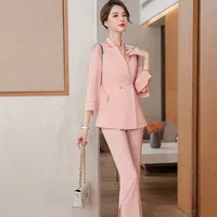 Conjunto de dos piezas formado por S-4XL, pantalón Formal de negocios, color rosa, blanco y negro