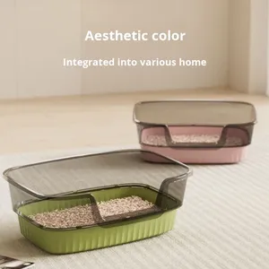 Extra Large <strong>Cat</strong> Litter <strong>Box</strong> with High Fence Semi-Enclosed Open Design Anti-Splash Features <strong>Plastic</strong> <strong>Cat</strong> Toilet Accessory - Product Image 1