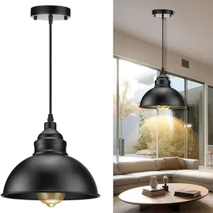 Lâmpada de teto industrial ajustável de metal vintage, luminária pendente LED de ferro preto para cozinha, sala de estar e quarto