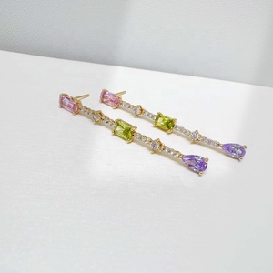 custom plata 925 sterling <b>silver</b> rainbow color <b>earring</b> fine jewelry luxury gemstone sapphire wedding party zircon <b>long</b> <b>earrings</b> - Product Image 3