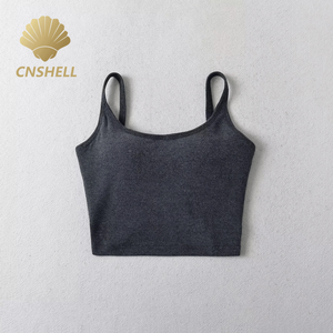 Canottiere Crop da donna con Logo personalizzato estivo Sexy lavorato a maglia senza maniche con Top corto incrociato da donna con reggiseno - Product Image 2