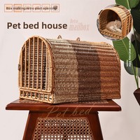 Porte-animaux en rotin écologique, nid portable pour chat, maison de voyage pour animaux de compagnie, maison de couchage intérieure toutes saisons pour chats et petits animaux