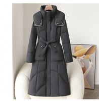 Femmes décontracté hiver doudoune longue sur le genou épais manteau chaud avec grand col de fourrure imperméable réversible fermeture éclair décoration