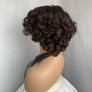 Perruques Courtes Bouclées Romance <span class=keywords><strong>avec</strong></span> Base Transparente pour une Densité de 200%, Franges et Tons Dégradés pour un Look Quotidien Tendance - Product Image 5