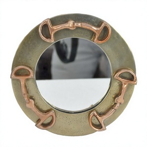 Miroir équestre décoratif pour la maison Miroir de courtoisie en laiton antique avec cadre rond Miroir mural en or rose - Product Image 1