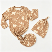 Ensemble robe et bonnet noué en bambou extensible doux Famicheer pour nouveau-né, imprimé animaux marins, barboteuse à manches longues pour bébé, tenue cadeau