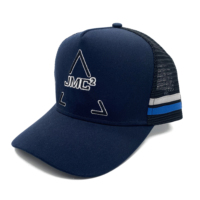 Casquette de camionneur en maille avec étiquette brodée 3D personnalisée, casquette de camionneur en maille à profil haut 5 panneaux, casquette de camionneur à pression de haute qualité Navy