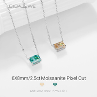 Collier GIGAJEWE en moissanite 2 carats, taille Pixel, couleur cyan et or, en argent sterling 925, pendentif unique à taille barre opposée 6x8mm pour femme