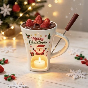 Mug en céramique de Noël à motif de dessin animé avec chauffe-bougie intégré pour fondue au chocolat, cadeau de vacances pour les couples - Product Image 2