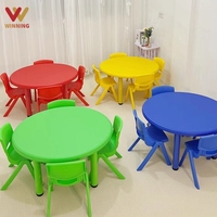 Meubles de maternelle, table et chaise en plastique pour élèves, colorées, pour enfants, préscolaire, garderie, salle de classe, ensemble de tables rondes