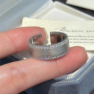 S925 Pure Silver Brushed <b>Ring</b> Niche Design Simple Fashionable Medieval Heavy Industry Vintage <b>Open</b> <b>Ring</b> with Inlay Shell Setting - Product Image 1