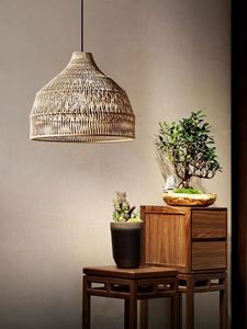 Logo stampato 3D <span class=keywords><strong>paralume</strong></span> di bambù appeso per interni in vimini Rattan lampadario in legno lampade a sospensione con artigianato per soggiorno - Product Image 6