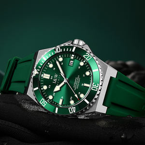 Montre automatique de plongée I&W CARNIVAL avec bracelet en caoutchouc vert lumineux, mouvement mécanique sportif pour homme - Product Image 2