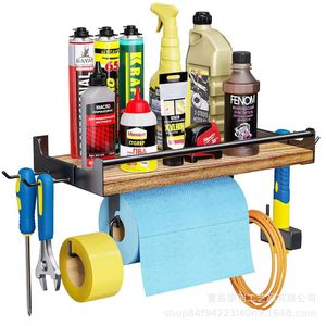 Wooden Wall Mounted Tissue Holder 3 Tier Shelf For Garage <b>Kitchen</b> Storage Rack With <b>Paper</b> Roll Holder - Product Image 2
