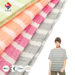 Tissu en mousseline 97.2% coton 2.8% rayonne, tissu crêpe confortable teint en fil pour vêtements de nuit de bébé