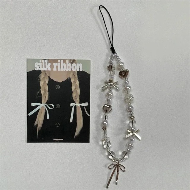 Korean Y2K Cute Flower Heart Bow Beaded Phone Chain Charm Lanyard for iPhone 16 15  for Samsung Accessories Jewelry