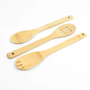 Set di utensili da cucina in bambù con spatola personalizzata 6 pezzi strumenti da cucina durevoli utensili da cucina naturali utensili da cucina in acciaio inox per la casa