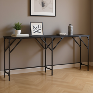 Mesa consola de 70.9 pulgadas x 11.4 pulgadas x 29.5 pulgadas, base de madera de ingeniería negra, diseño industrial moderno, muebles para sala de estar - Product Image 2