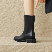 Sepatu Bootie Hak Tebal Anti-Selip Model Slip-On Ujung Bulat