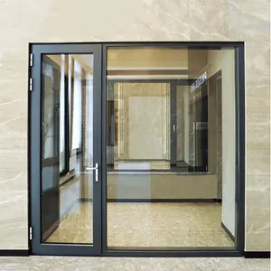 Porta esterna in alluminio a prova di uragano balcone patio lowe porta in vetro in alluminio porta d'ingresso commerciale per negozio a battente in vendita
