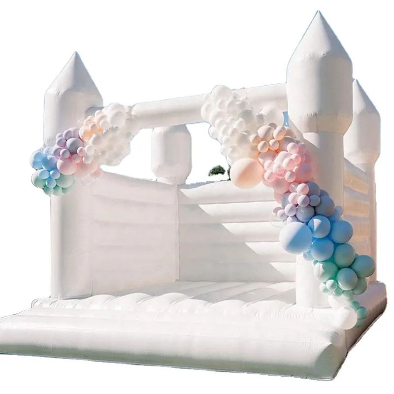 Castillo hinchable con tobogán para niños, casa Combo de rebote blanco para exteriores, para bodas