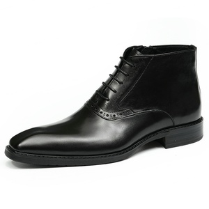 British Men's Retro Zipper High-Top Leather <b>Boots</b> Genuine Cowhide with Lace-Up Closure Short Men's Cowhide Zipper <b>Boots</b> - Product Image 1