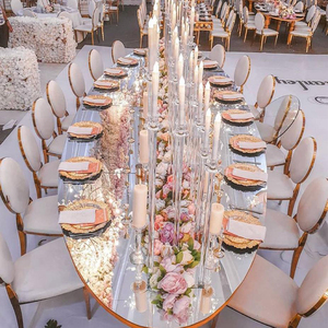 Dining Room Gold Stainless Steel Mirror Glass Top <strong>Table</strong> for Wedding - Product Image 2