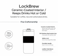 Gobelet isotherme en acier inoxydable 304 de 450 ml avec revêtement céramique, tasse de voyage portable avec poignée de sécurité
