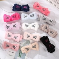 Belle couleur Beige mignon maquillage bandeau accessoires microfibre lettre bandeau pour laver le visage