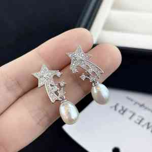 Nuovo orecchini di <span class=keywords><strong>perle</strong></span> cometa S925 in puro argento con orecchini d'acqua dolce naturale con gocce d'acqua di riso orecchini di <span class=keywords><strong>perle</strong></span> per belle ragazze - Product Image 2