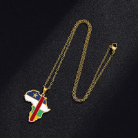 Collier Pendentif Carte d'Afrique Tendance en Acier Inoxydable, Zambie Togo Afrique du Sud, Chaîne Croix Plaqué Or 18 Carats 50cm, Cadeau de Fiançailles