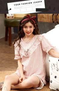 Coreana di plaid pigiami delle ragazze di estate cotone a maniche corte collare allentato bambola languido manica a vento vestiti a casa due-si adatta alle pezzo - Product Image 3
