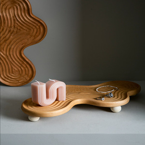 Wooden <b>Storage</b> <b>Tray</b> Irregular Shape Beech Solid Color Standing Type For Hotel Coffee Tea Display Decor - Product Image 2