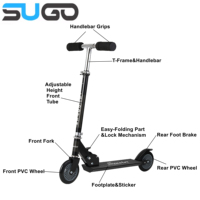 Trottinette pliable légère pour enfants, hauteur réglable, 2 roues, frein à pied sécurisé pour enfants