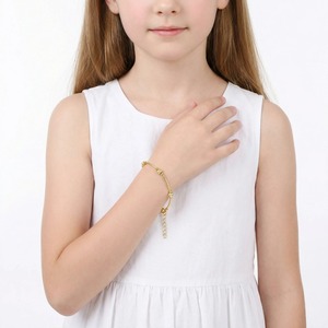 Bracelet pour enfants en chaîne de corde plaqué or <span class=keywords><strong>avec</strong></span> perles en relief, bijoux élégants et sûrs, cadeau pour filles - Product Image 3