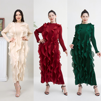 Robe longue plissée avec détail à volants, robe élégante et modeste pour femmes, robe de soirée maxi, design unique, robes de cérémonie