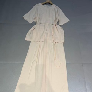 Women's Casual Solid Color Tie Waist <strong>Crop</strong> Top &amp; Wide-Leg Pants Set OEM Custom Branding Spring Wholesale Supply - Product Image 2