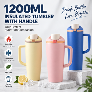 Gobelet isotherme en acier inoxydable de 1200 ml avec poignée, grande capacité, tasse de voyage sous vide, bouteille d'eau portable pour le sport, tasse de voiture - Product Image 4