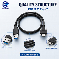 Kabel Pengunci Sekrup USB 3.2 Gen 2 10Gbps USB A ke USB C LUNG KAY Industrial untuk Kamera, Medis, CNC, Pemasok Kustom OEM ODM