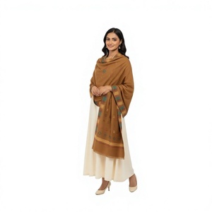 Écharpe en laine tissée à carreaux pour femme, usage quotidien, style ethnique, couleur unie, respirante, avec franges, design chaud, Inde Pakistan - Product Image 1