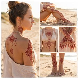 สติกเกอร์ลายเฮนน่าอินเดียแบบลดราคา สำหรับลายสักมือ ลายฉลุแบบแกะสลักสำหรับหลังและแขน ทำจาก PVC ใช้ซ้ำได้ - Product Image 4