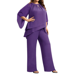 Tute asimmetriche da donna eleganti in Chiffon 2 pezzi set mezza manica girocollo completi da donna estivi - Product Image 6