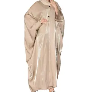 Hot selling Fashion Woman Silk Satin Batwing Sleeve Cardigan Robe Muslim Dubai Dress