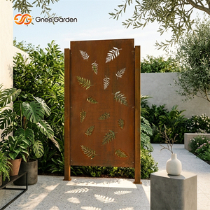 <b>Metal</b> Garden <b>Screen</b> Rectangle Weather Resistant Rustic Orange Outdoor Decor Ornament Modern Plant Theme - Product Image 1