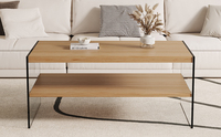 Table basse moderne à double plateau en MDF, panneau en bois, verre trempé, structure métallique, garantie 1 an, pour salon