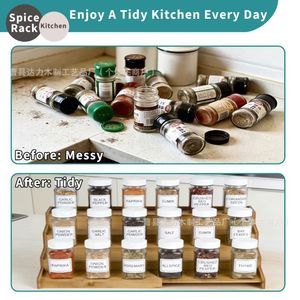 Bamboo Telescopic Spice <b>Rack</b> Expandable Kitchen Countertop <b>Storage</b> Desktop Spice <b>Bottle</b> Organizer - Product Image 3