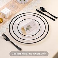 13 Zoll Klare Platzteller mit Schwarzem Rand Einweg-Plastikplatzteller mit Schwarzem Rand im Großhandel für Dinner, Hochzeiten, Partys und Tischdekoration