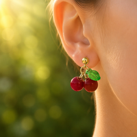 Pendientes de Cereza Coloridos de Acero Inoxidable y Acrílico, Colgantes de Frutas de 19mm, Multicolor Rojo Verde Blanco, Joyería Linda para Mujer al por Mayor